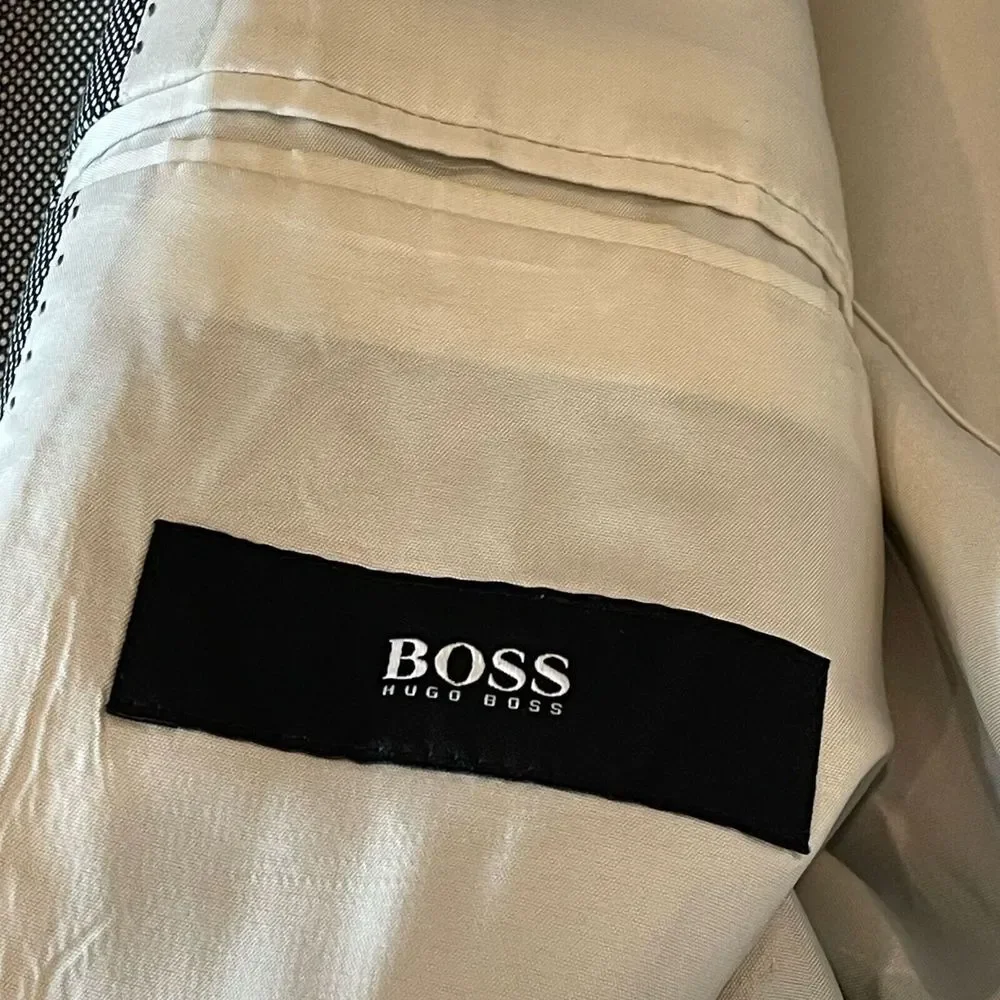 Hugo Boss Mens Suit Blazer 46L Super 140 100% Virgin Wool L34 Preppy Prom‎